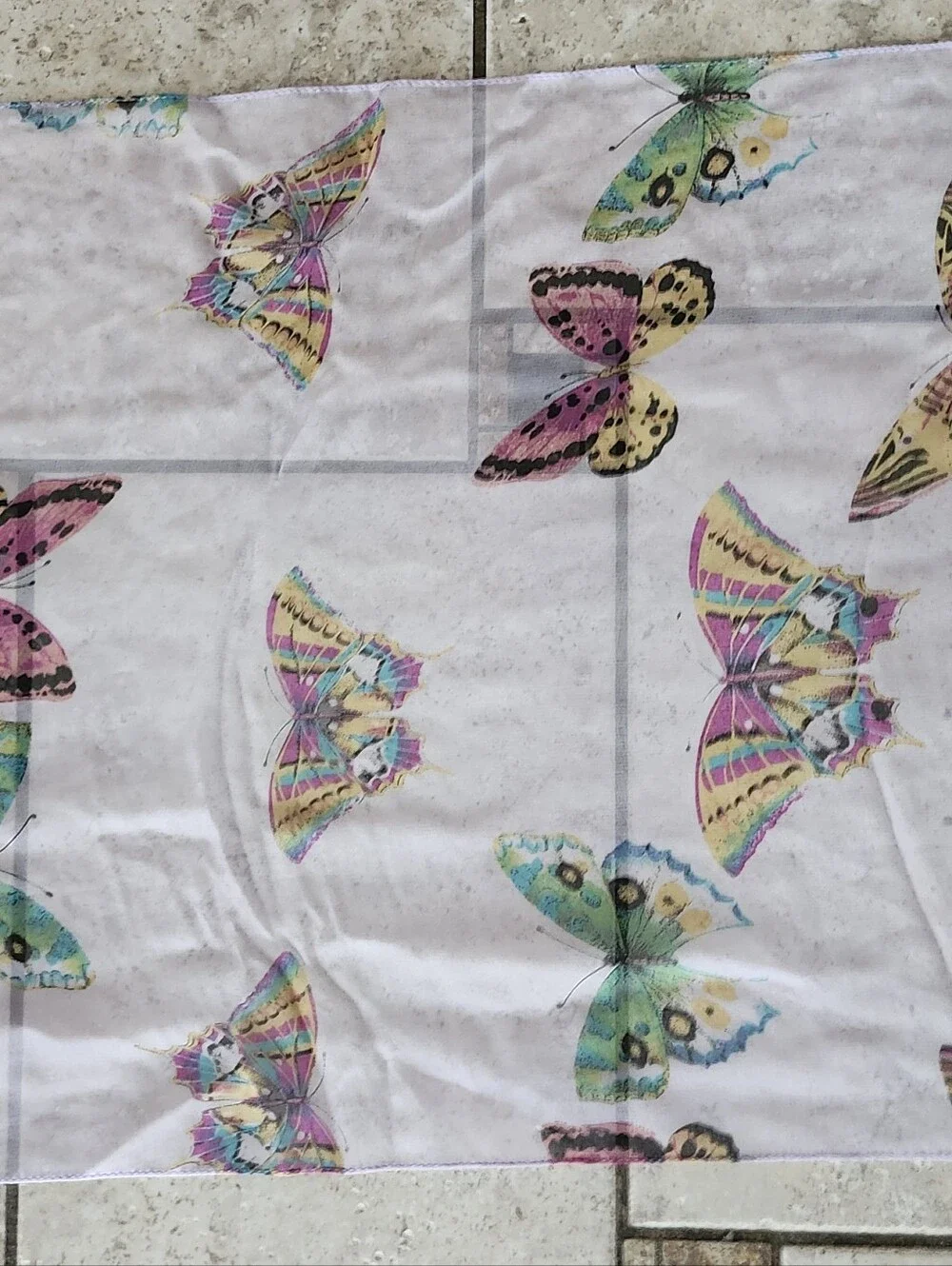 Light Purple Butterfly Print Silk Scarf 14x59